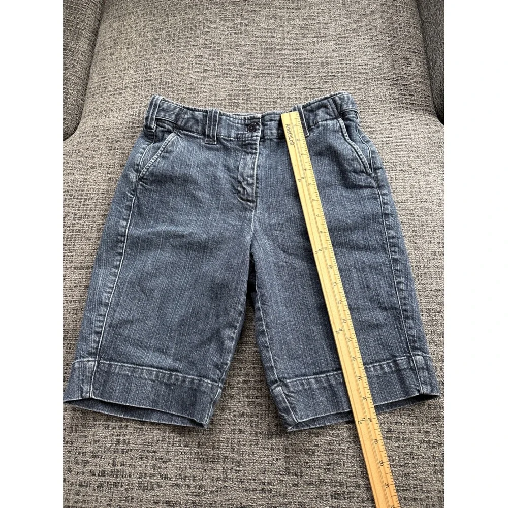 Womens Dark Wash‎ Denim Bermuda Shorts Cargo Pockets Adjustable Waist Size 27